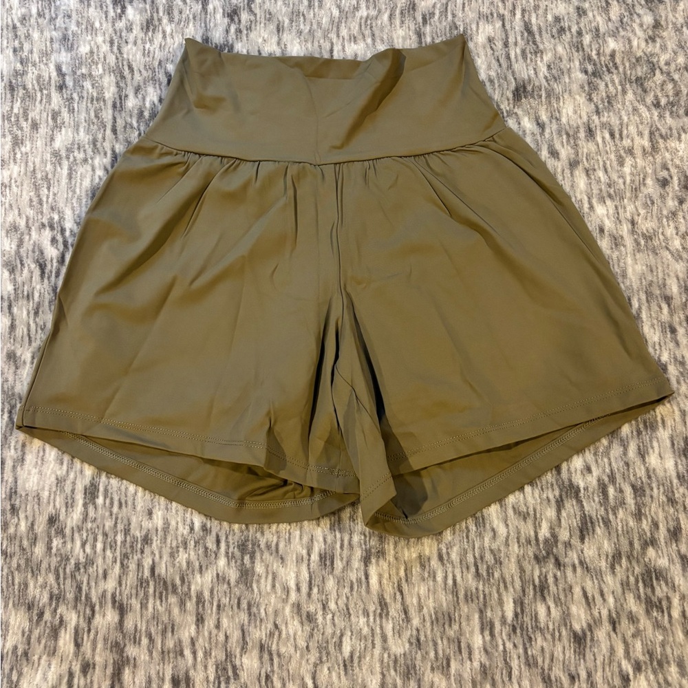 Halara Olive Green High Waisted Flowy Skort Shorts w/ Pockets NWT S Long E203